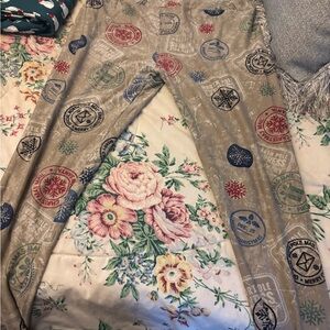 LuLaRoe Beige and Blue Graphic Print Pants